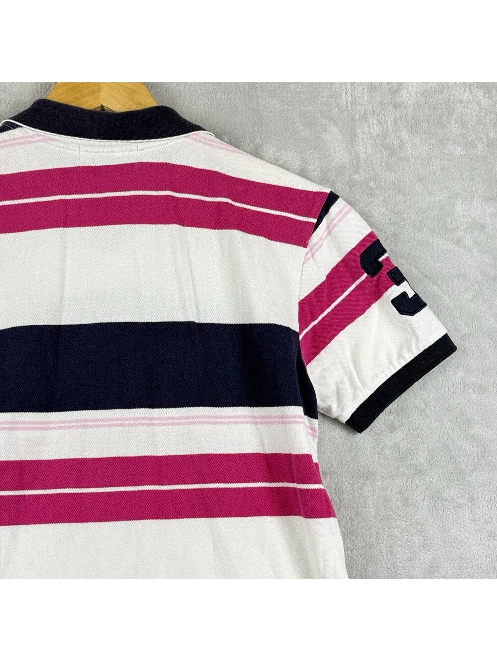 Polo Ralph Lauren Custom Fit Big Pony Polo Shirt White Pink Stripe Men's M Y2K
